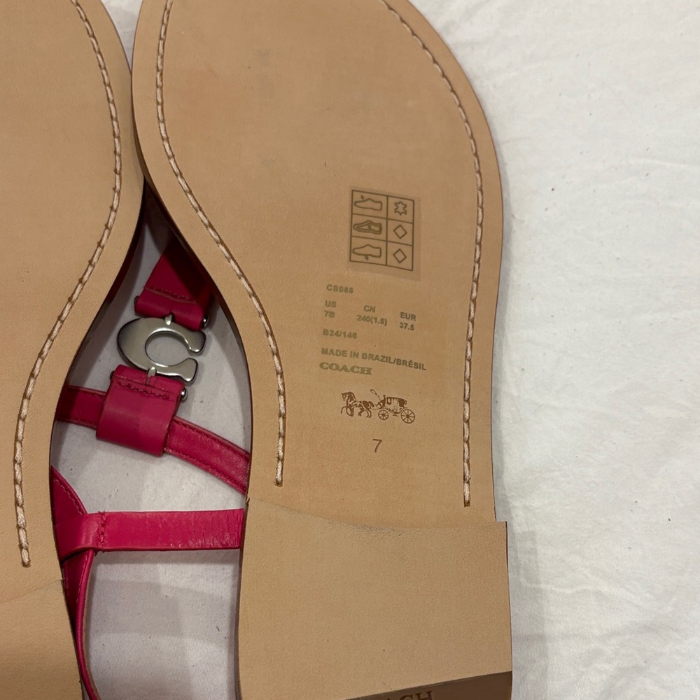 Coach Pink T-Strap Leather sandals with Silver Hardware - Picture 3 of 4